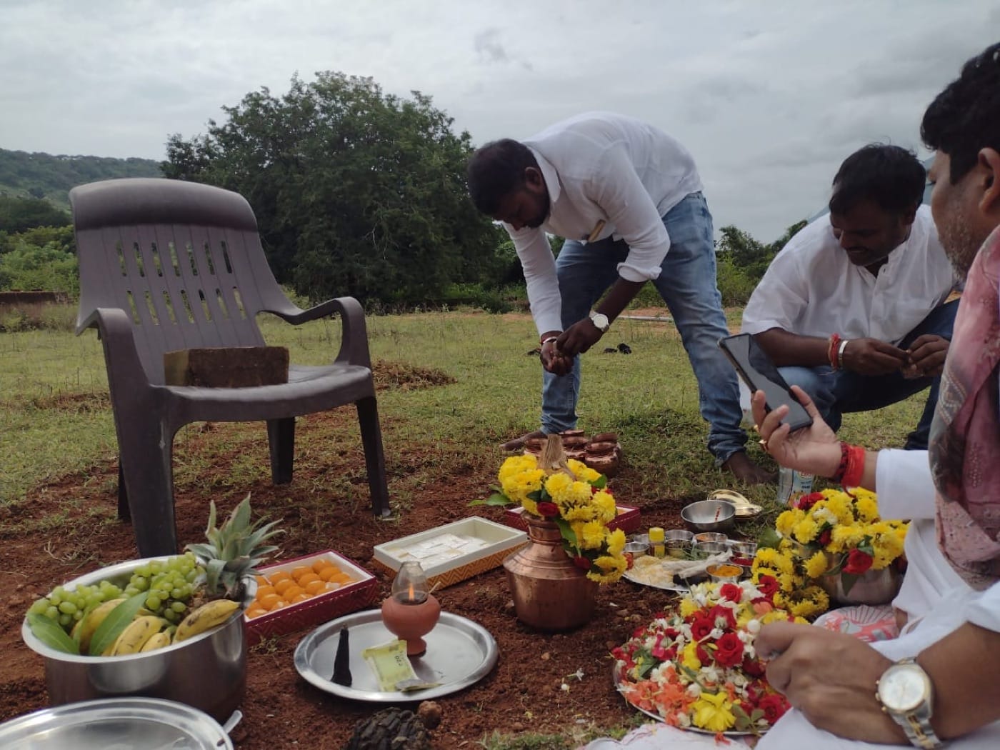A puja marked the start of home construction for community members.