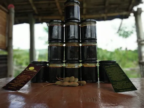 Jars of TVC tamarind chutney, made and sold from the farm